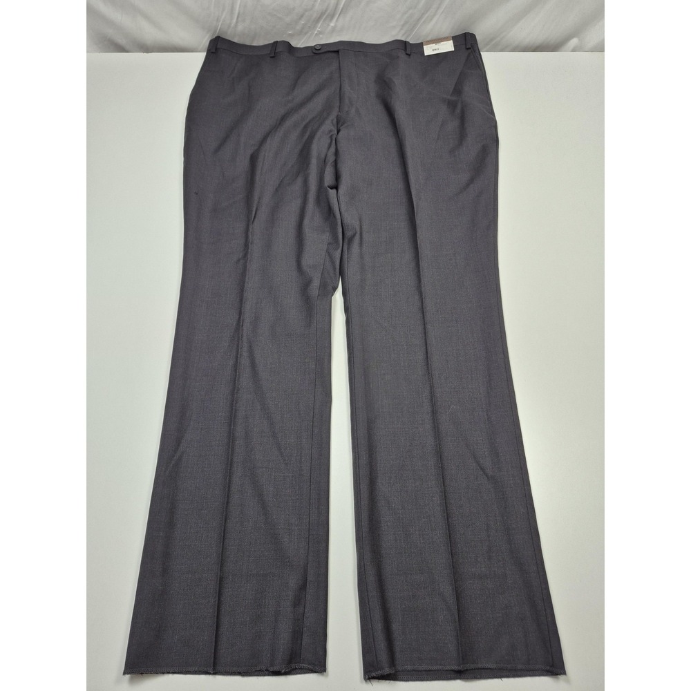 Prontomoda Dress Pants Mens 50x36 Gray Wool Super 140s Flat Front Unhemmed NWT